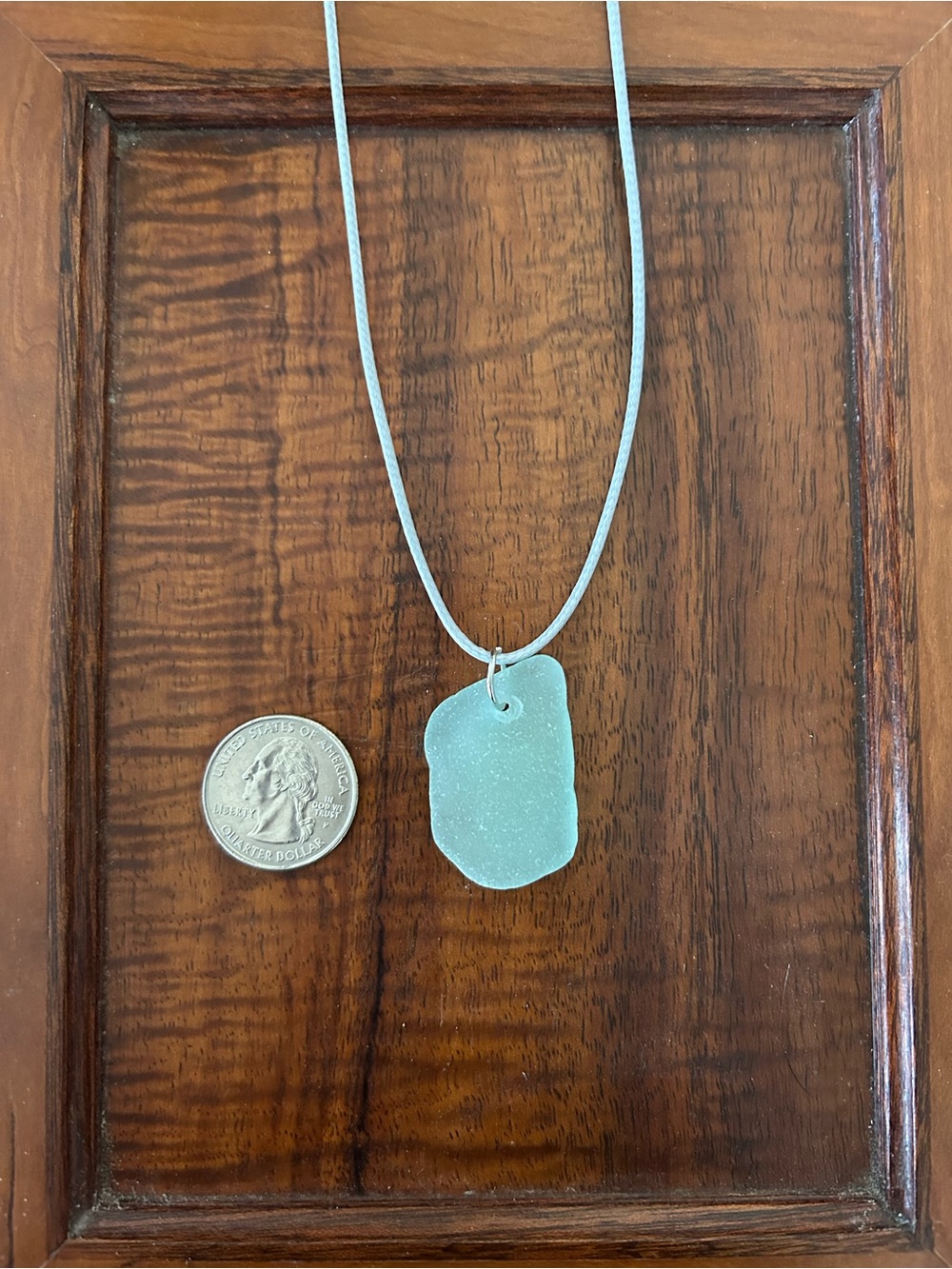 Aqua Blue Sea Glass Pendant Necklace on 18-inch light blue cord